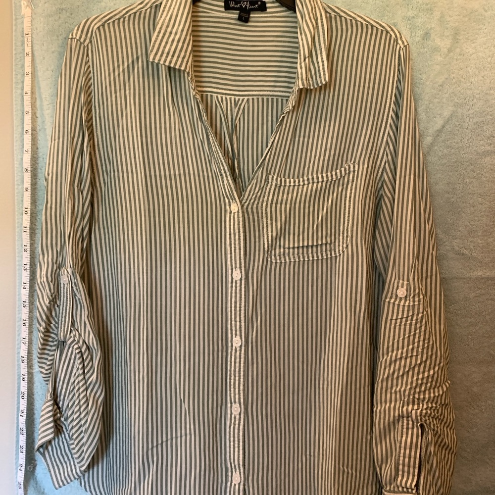 Velvet Heart Green and White Striped Top